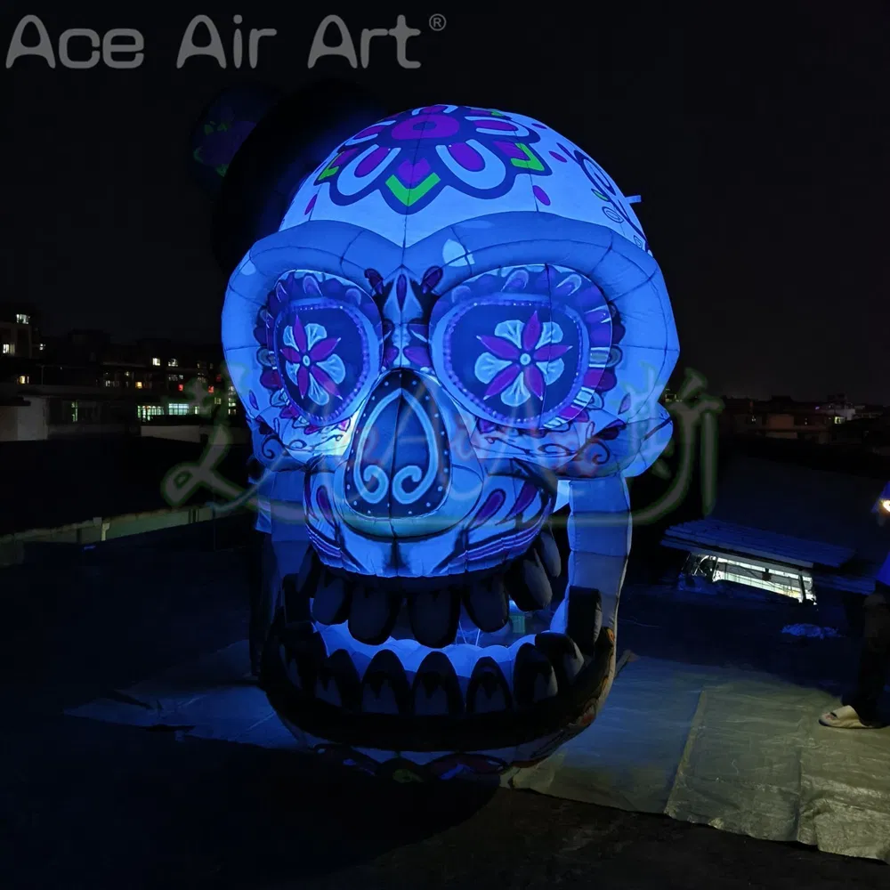 3 Meters High Inflatable Skull Skeleton Head with LED Lights for Outdoor Halloween Props Decoration