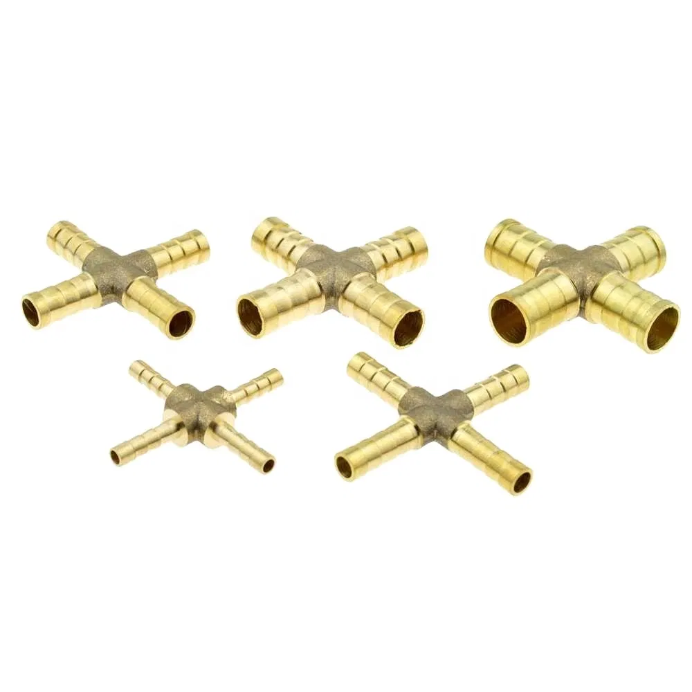 X Type 4 Way 4 6 8 10 12mm Hose Connector Brass Barb Pipe Fitting Joint Copper Barbed Adapter Coupling Pneumatic