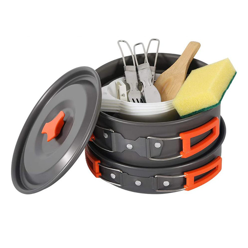 Family Camping Cookware Mess Kit for 2-3 Person for Backpacking Gear