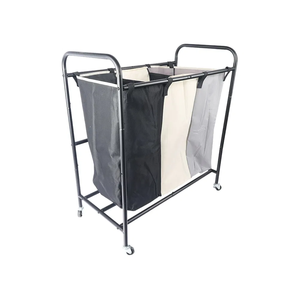 Wholesale Home Metal Cloth 3 Section Laundry Cart Laundry Storage Organization Laundry Bags Baskets and Storage with Wheels