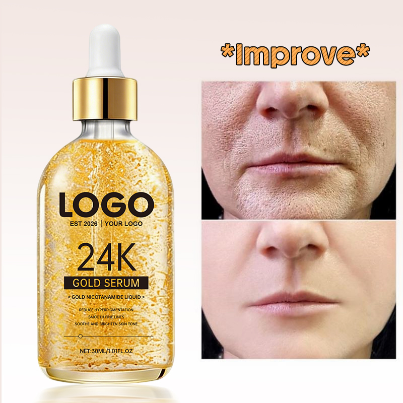 Private Label Facial Repair Nicotinamide Liquid Moisturizing Non Greasy Gold Foil Serum Anti Aging Anti Wrinkles 24K Gold Serum