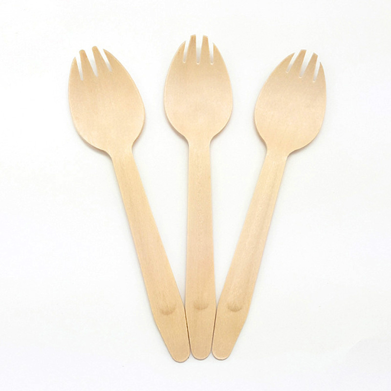 100%Natural Custom Disposable Wooden Cutlery 162mm Length Birth Wooden Spork for Lunch