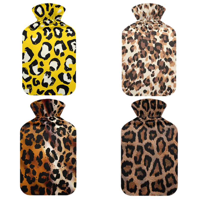 1000ml / 2000ml Rubber Hot Water Bag Hand Warmer Hot Water Bottle with Classic Leopard Fleece Cover