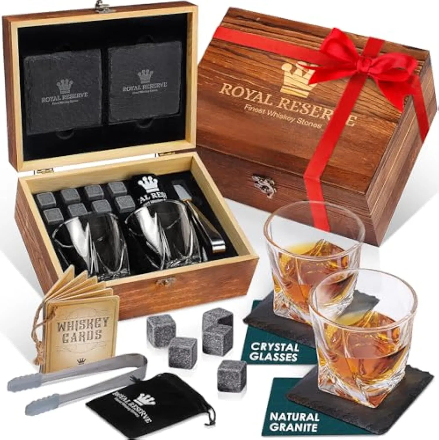 Whiskey Stones Gift Set Liquor Scotch Bourbon Drinking Whiskey Glasses Set for Men