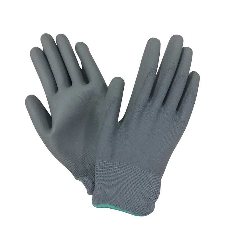 Grey PU Palm Coated Safety Work Gloves