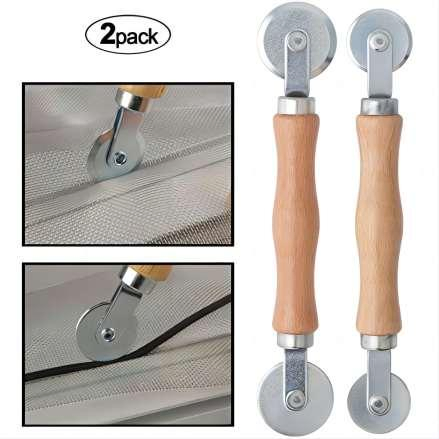Door Screens Spline Roller with Wood Handle & Steel- Wheels Screen Rolling Tool Kit