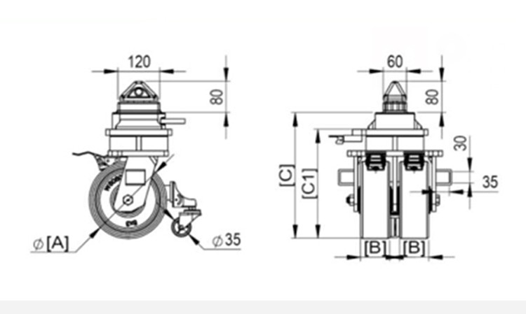 3 Ton Payload Shipping Container Caster Double Swivel Caster Wheels
