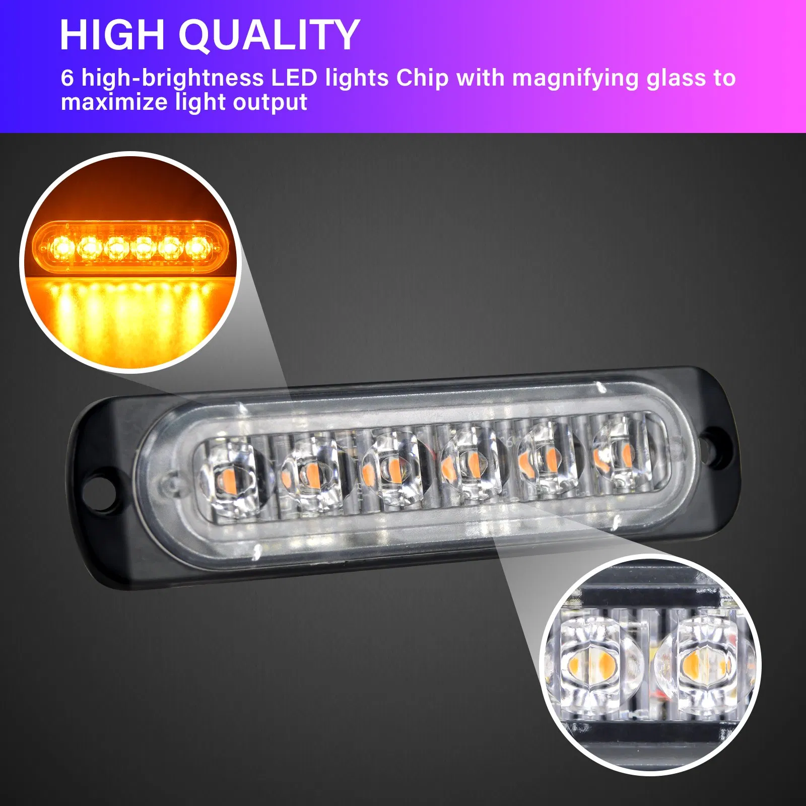 Желтый мигающий маяк 6LED, 12V/24V, CE