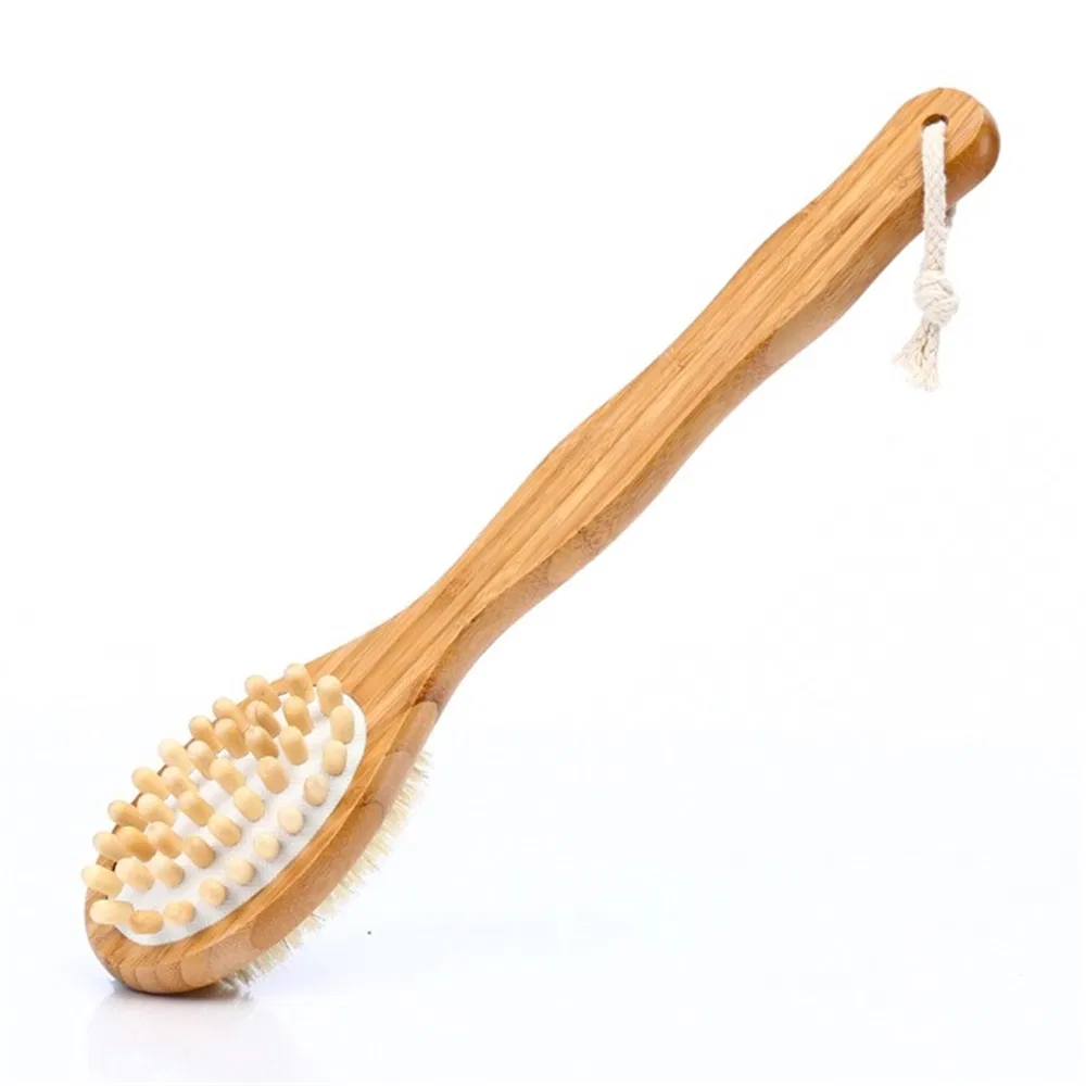 Soft Natural Bristle Massage Wooden Bath Shower Brush with Long Handle