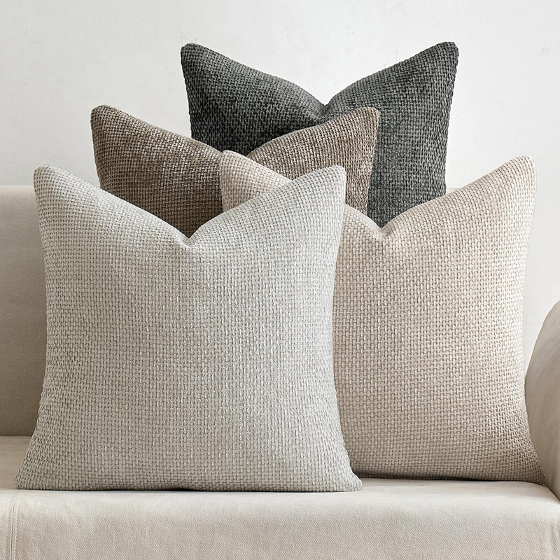 Xinlan Minimalist Chenille Woven Pillow Covers Solid Color Cozy Cushions for Bed Sofa Luxury Textured Throw Pillows Decor