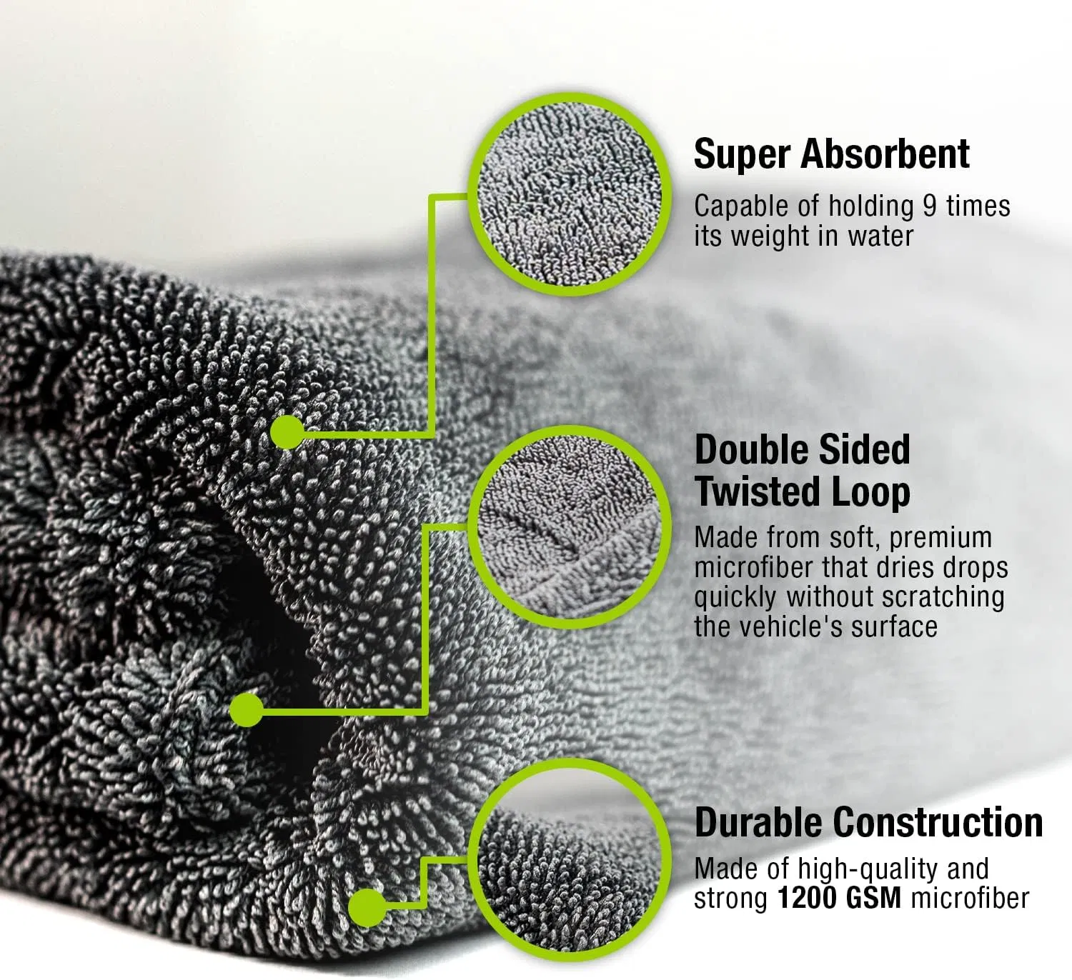 Wholesale Microfiber Twisted Car Wash Towels Double Drying Microfiber 1300GSM Care Detailing Auto Cleaning Super Absorbent Cloth