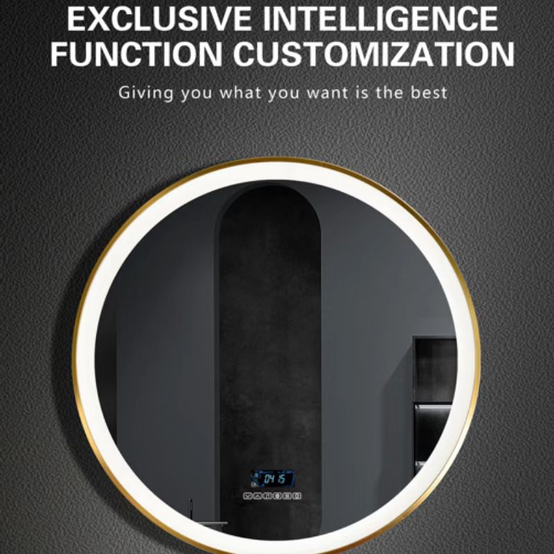 Hotel or Home Wall Mounted Circular LED Bathroom Mirror with Defogging, Bluetooth Music, Light Adjustment, and Optional Material Smart Mirror
