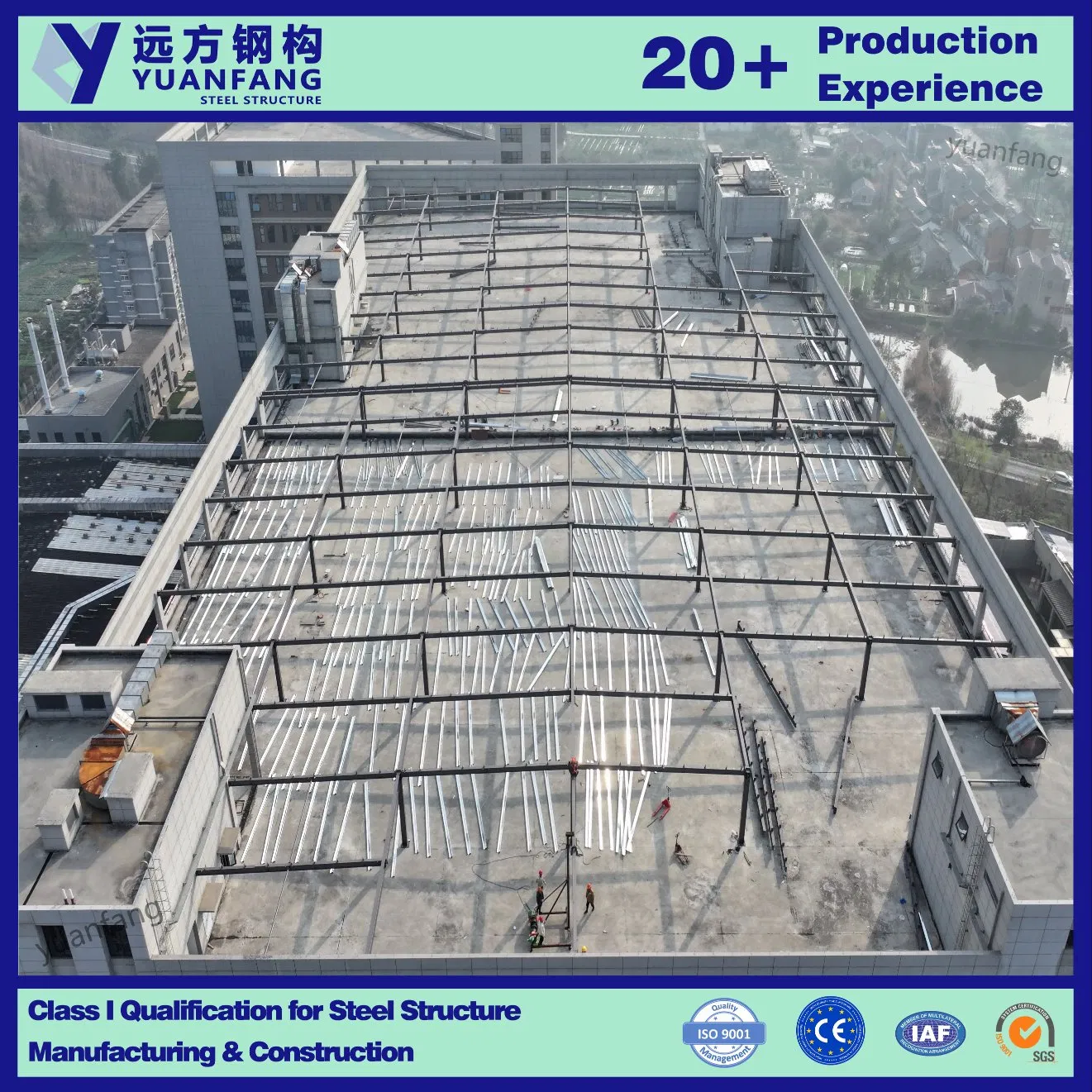 Prefabricated Metal Light Steel Structure Construction of Roof Extension on The Top Floor of Warehouse for Industrial Workshop