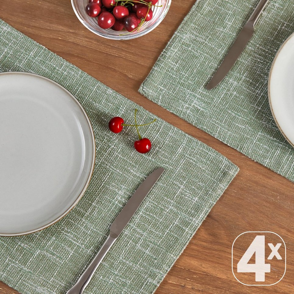 Burlap Textured Sturdy Fabric Double Layer Heat Resistant Placemats Set