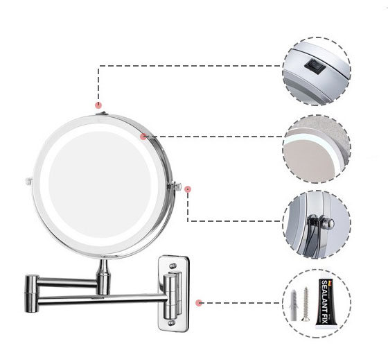 Modern Furniture Beauty Equipment LED Glass Bedroom Vanity Mirror with Lights