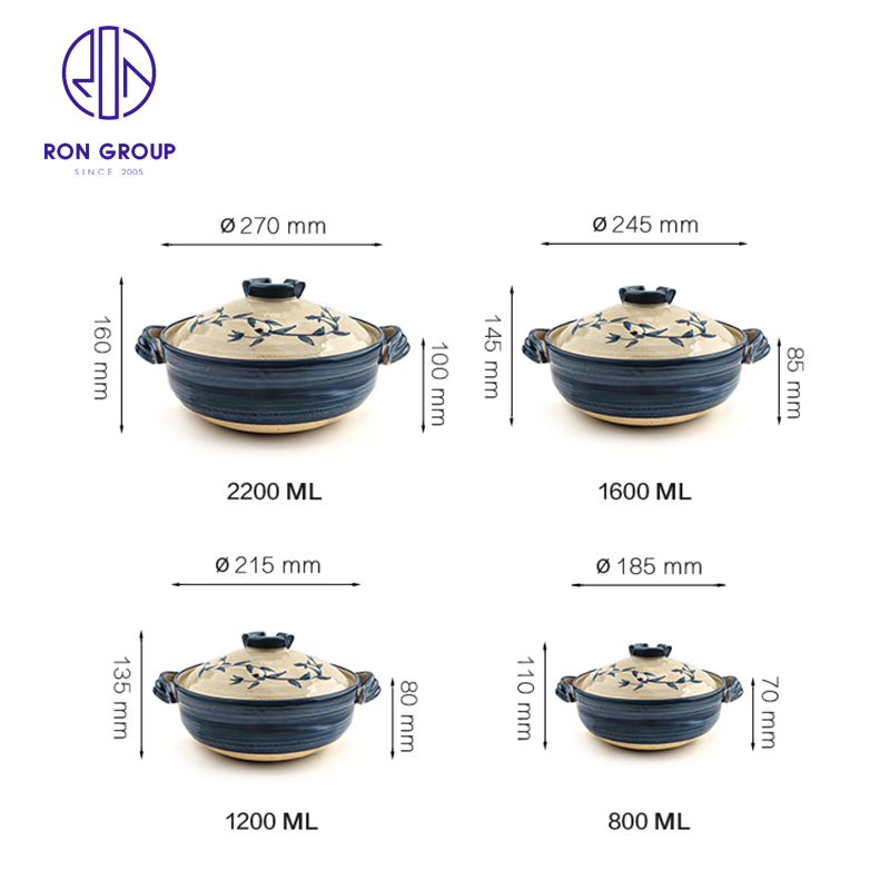 Hot Sale Japanese Style Restaurant Blue Pattern Clay Cooking Pot Ceramic Casserole Terracotta Pot