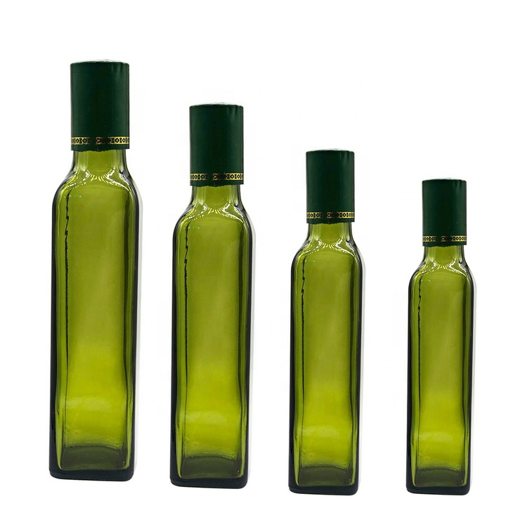 Customer Empty 100ml 250ml 375ml 500ml 750ml Dark Green Cylinder Olive Oil Glass Bottles with Aluminum Cap