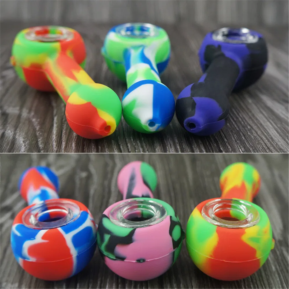 Colorful Newest Portable Tobacco Pipe for Smoking Unbreakable Spoon Hand Pipes with Glass Bowl and Wax Dabber Tool