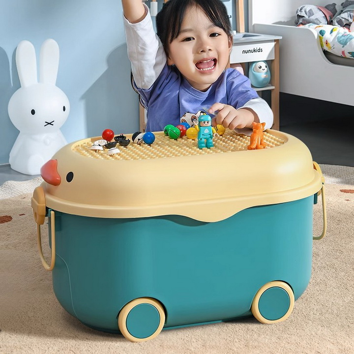 Large Capacity Children's Snacks Toys Clothes Plastic Storage Box with Building Block Lid
