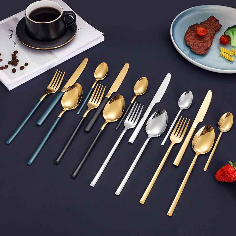 Korean Cutlery Set Black Handle Morden Tableware Set Stainless Steel Cutlery Set for Restaurant