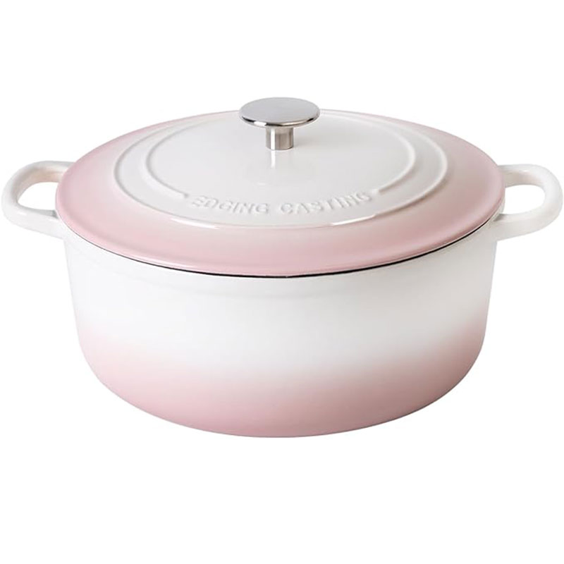 Glazed Enameled Cast Iron Dutch Oven, 5.5 Quart, Crock-Pot Artisan Round with Lid Dual Handles for Bread Baking, White-Pink