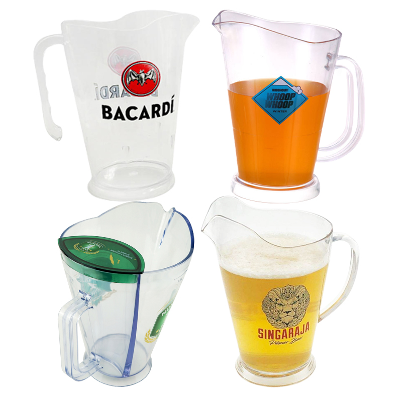 1000ml 1200ml 1800ml Plastic Beer Jug Pitcher Bar / Restaurant Beer Jug with Handle and Customized Printed Logo for Molson Canadian Lagunitas Miller