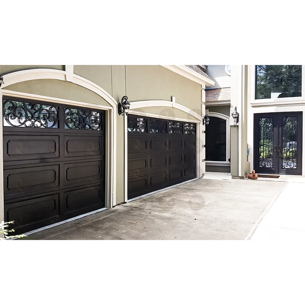 Chic Georgia Wrought Iron Garage Door with Contemporary Design and Glass Inserts for a Modern and Attractive Home Entry