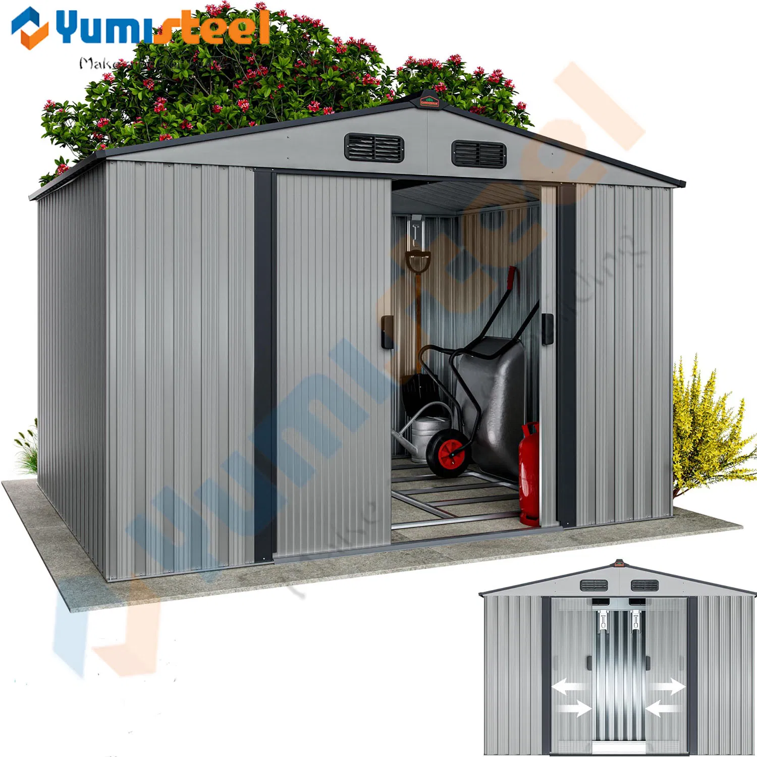 8X10 Tool Shed Thickened Galvanized Steel Large Storage Sheds with Vents