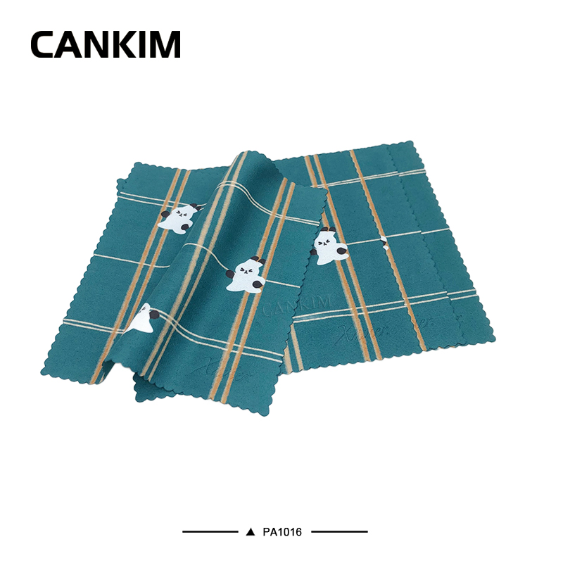 Green Checkered Pattern Polishing Cloth Custom Logo Jewelry Polishing Cloth Microfibre Glass Cleaning Cloth