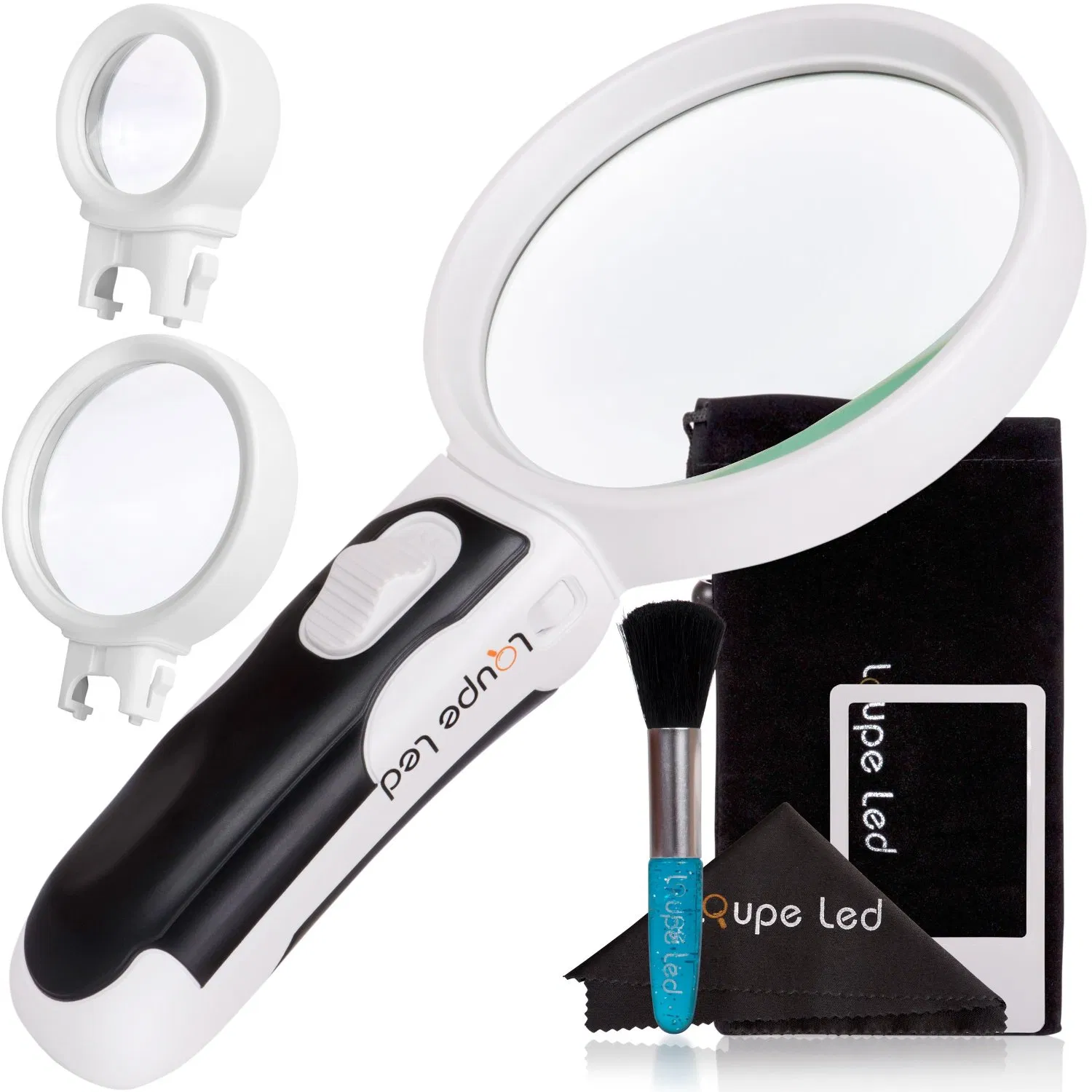 Loupe LED Magnifying Glass with Light 3 Interchangeable Lenses 2.5X 5X 16X Magnifier