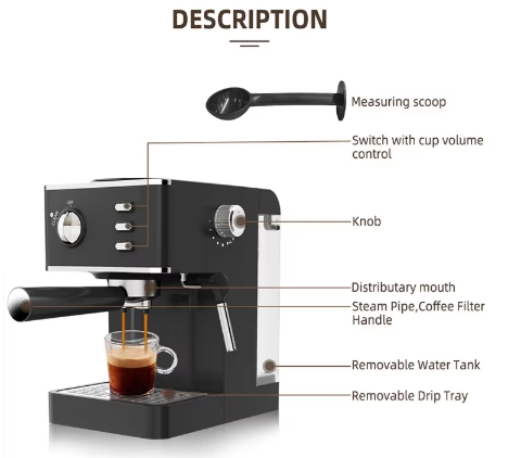 Semi-Automatic Pressure Type Standard Steam Electric Espresso Smart Coffee Makers Machines
