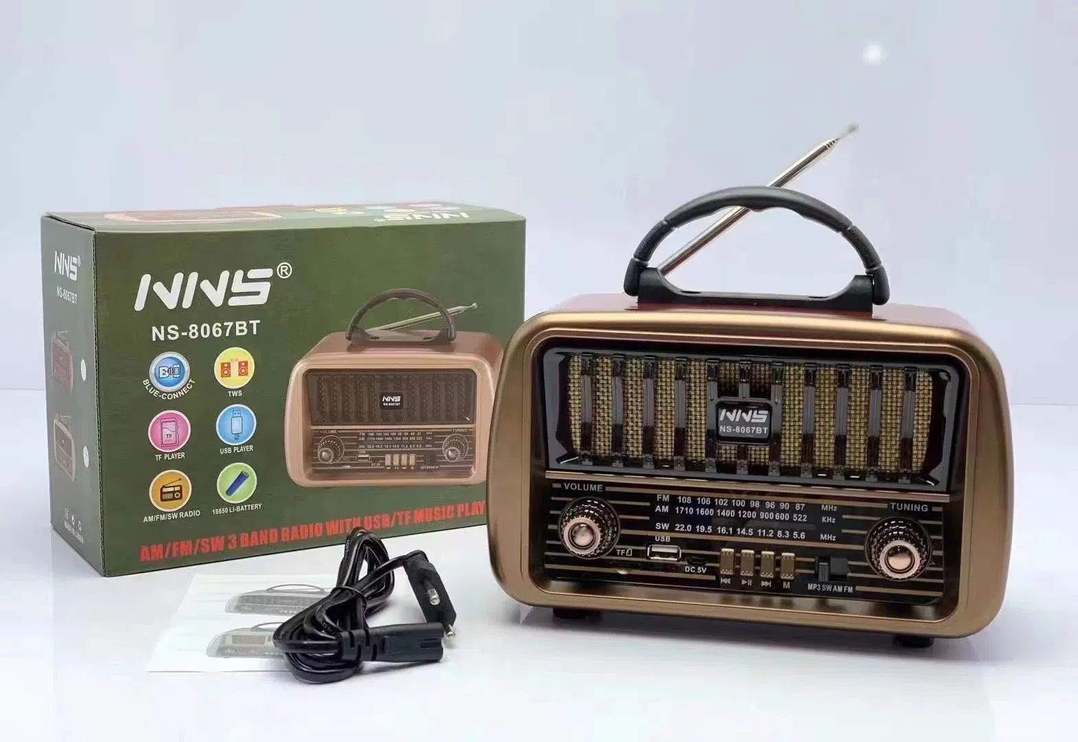 Ретро радио NS-8067BT с Bluetooth, деревянный корпус