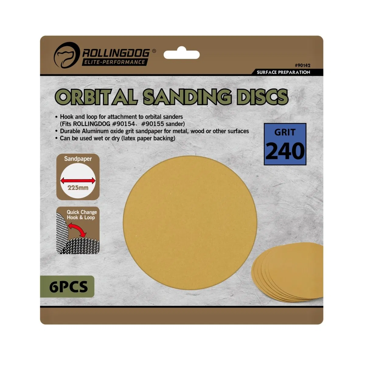 Rolingdog-Elite 90142 Orbital Sanding Discs (6PCS) 240 Grit