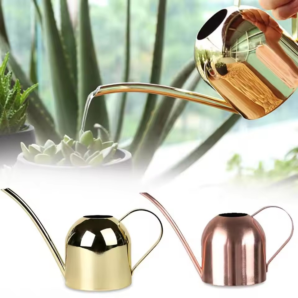 500/1000ml Watering Pot Stainless Steel Long Mouth Green Plant Watering Can Golden Watering Kettle Small Watering Gardening Tool