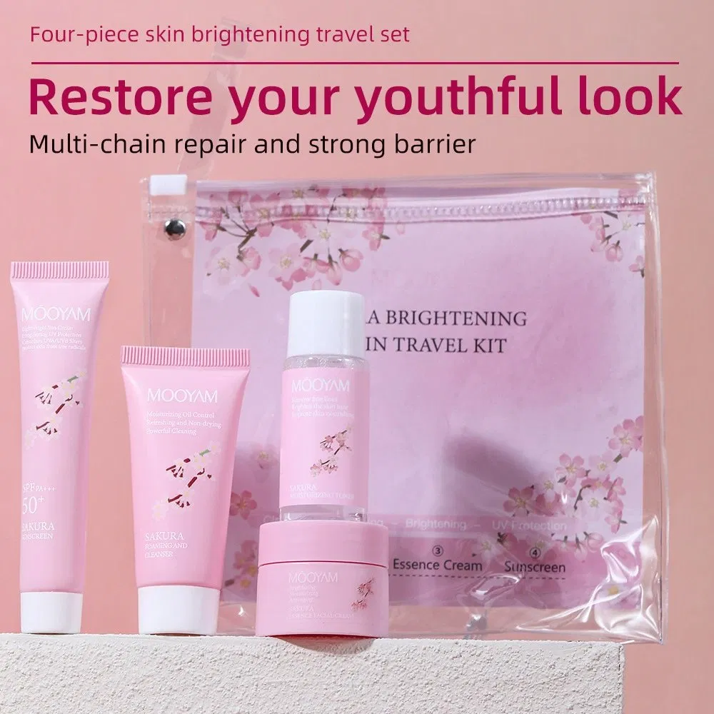 Private Label Sakura Travel Kit Moisturizing Whitening Facial Toner Cream Shrink Pores Oil Control Brightening Skin Care Set