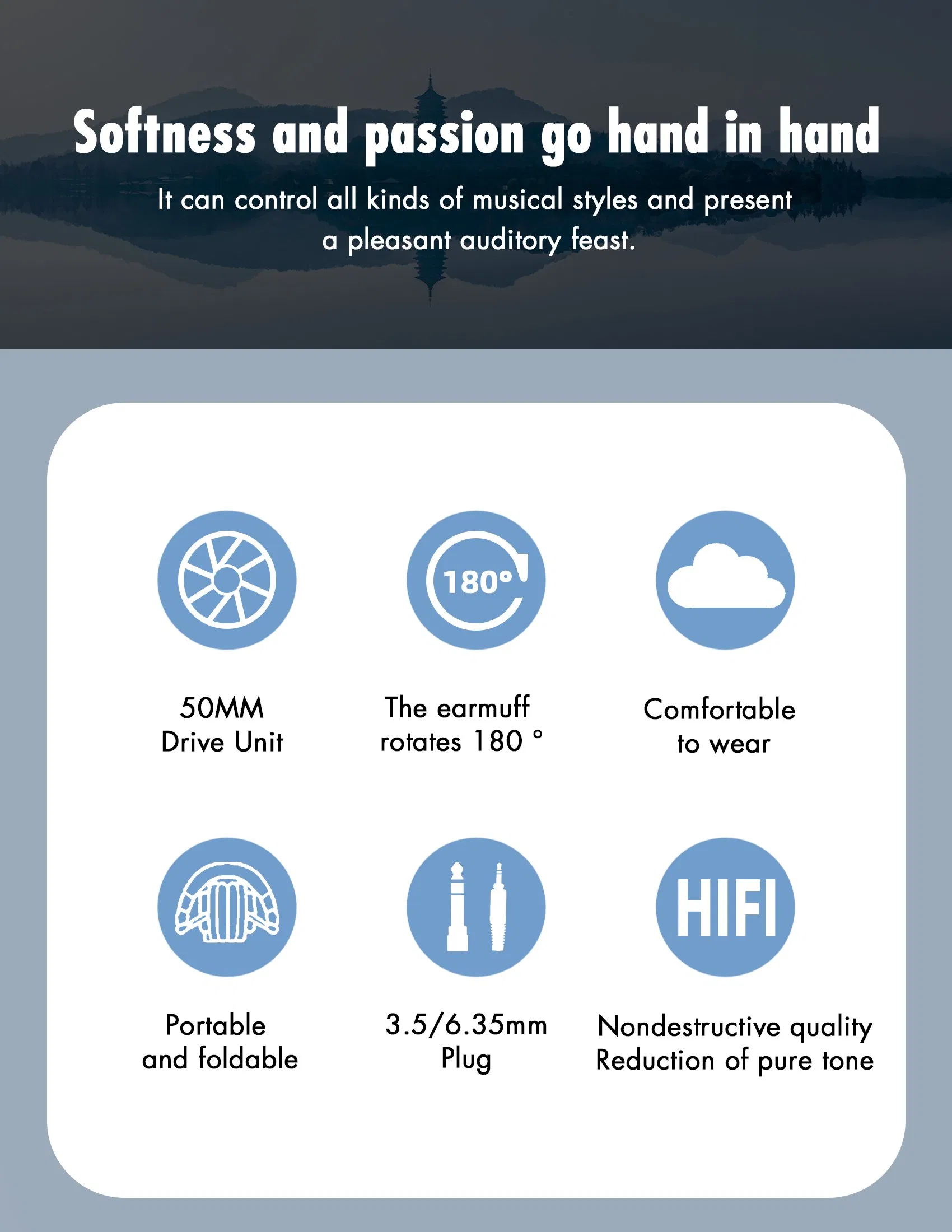 DJ Monitoring Headphones D98 Professional Studio Recording with 50mm Drivers
