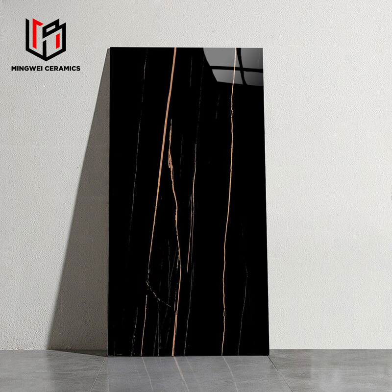 Wholesale Black Luxury Porcelain Glazed Marble Floor Tiles, High Glossy Surface Ceramic Tiles for Bathroom, Kitchen, Living Room, Hotel and Interior Decoration