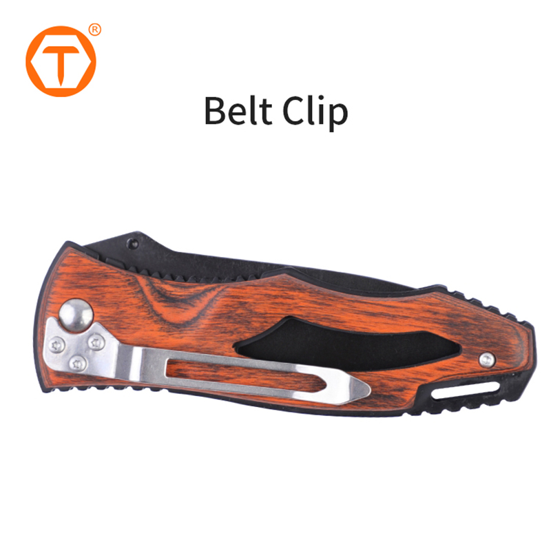 OEM 115mm Black Blade Outdoor Rescue Folding Pocket Knives with Hollow Wooden Handle