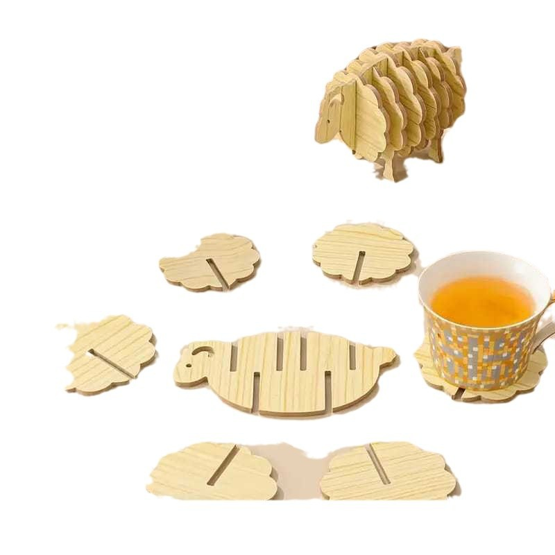 Sheep Shaped Wood Coasters Novelty Cup Mats Ez29743