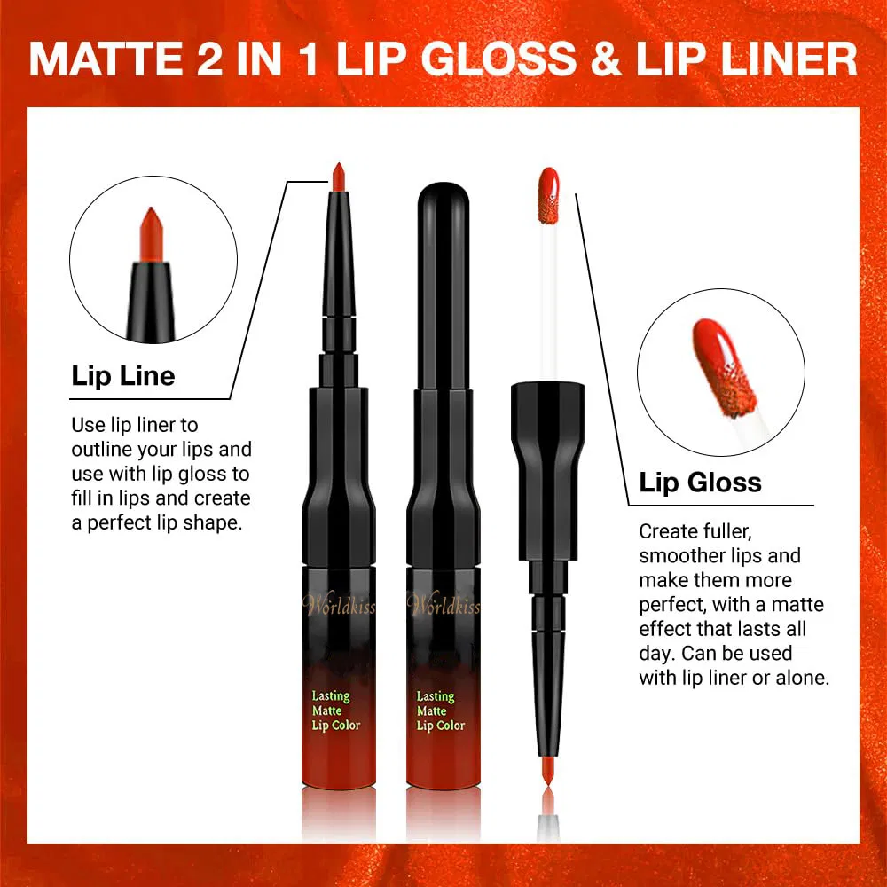 Wholesale 2-in-1 Orange Red Matte Long Lasting Smudge Proof Lipstick Set