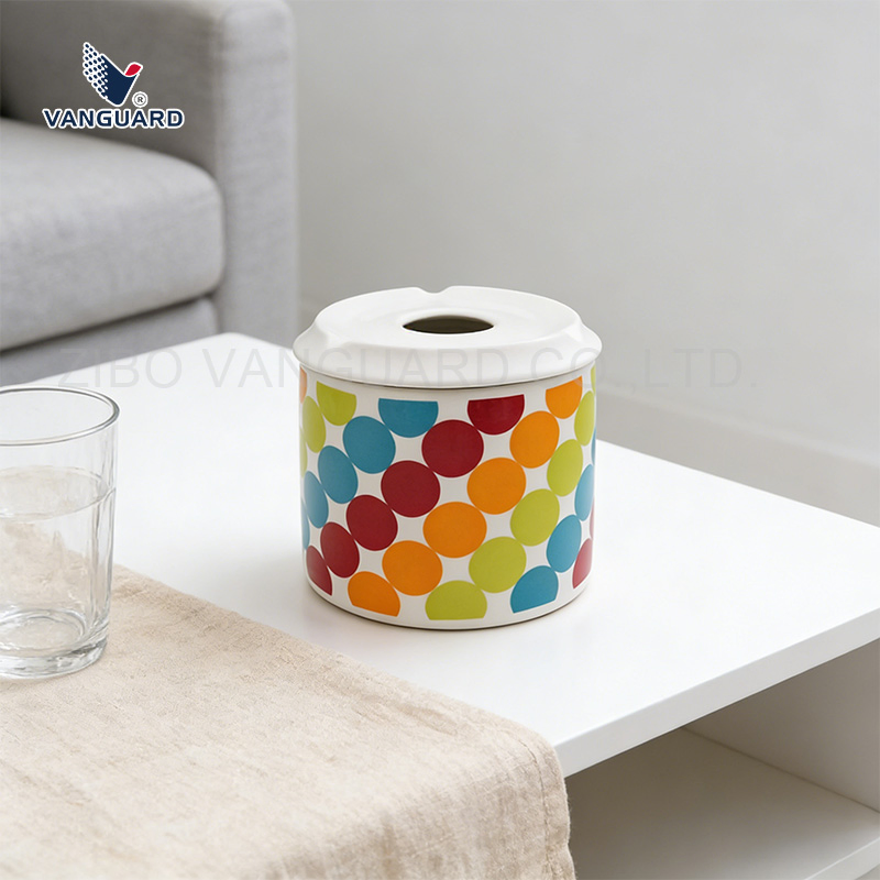 Promotion Outdoor Ashtray Round Custom Printing Ceramic Smoking Ashtray with Lid