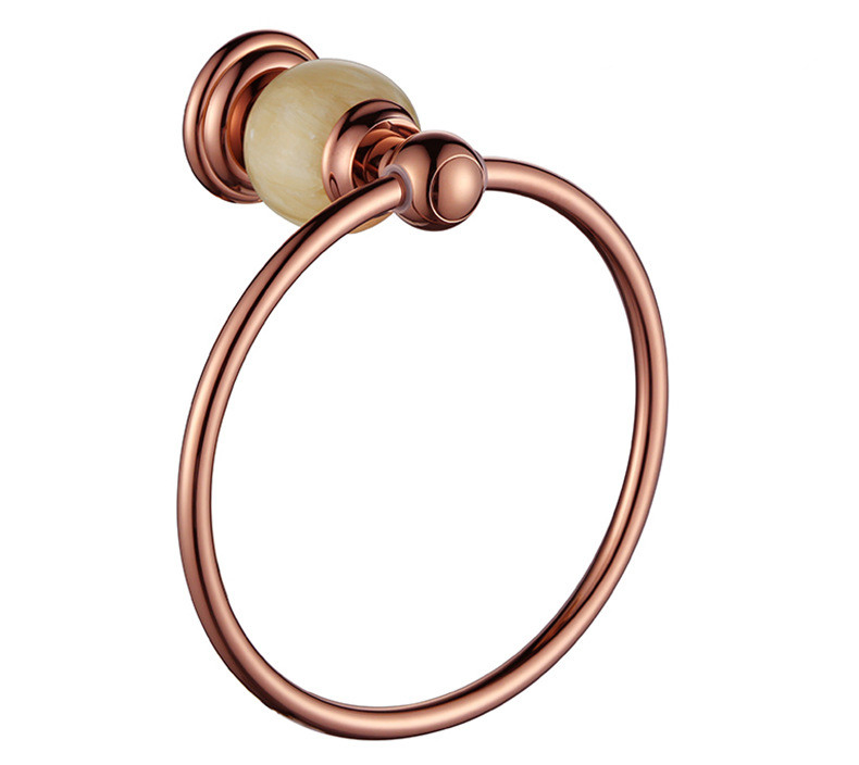 Luxury European Style Brass Plating Gold Jade Marble Bathroom Towel Holder Towel Ring