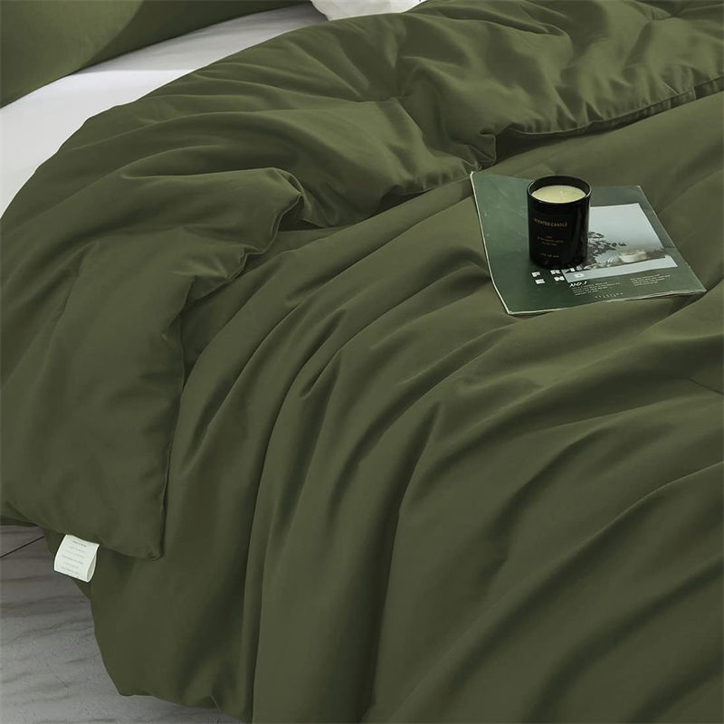 Emergency Survival 3 PCS Lightweight Olive Green 100% Microfiber Down Alternative Bedding Sets Troops Dorm Room Super Soft All Season Comforter Quilt Cover