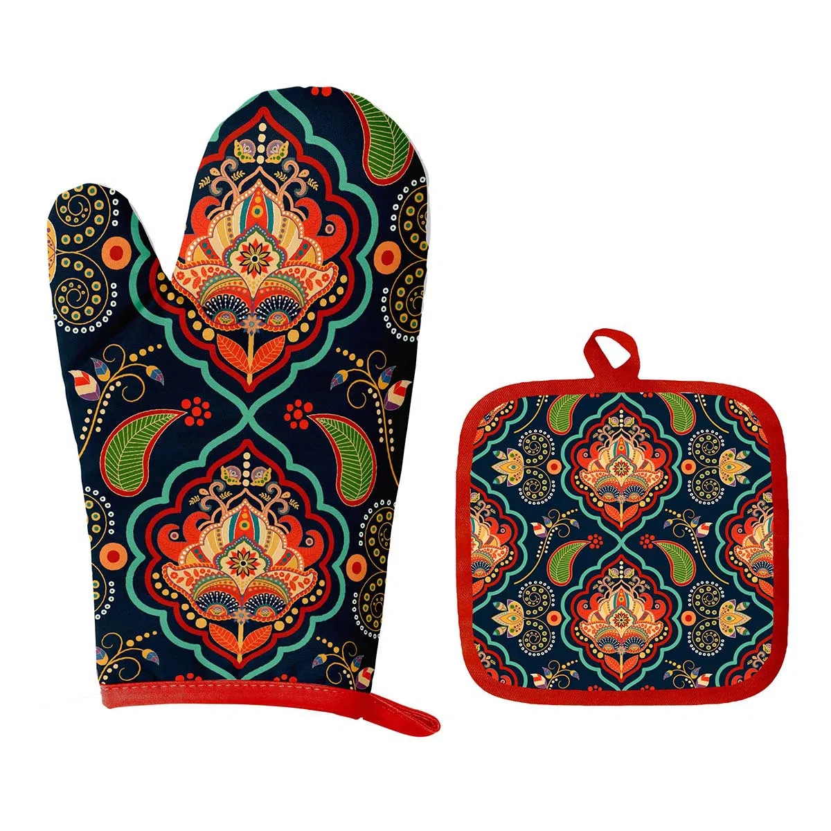 Oven Glove Set, Auxiliary Mat, Microwave Heat Insulation and Heat Protection Gloves Set