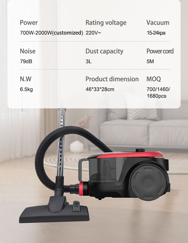 2000W Canister Bagless Vacuum Cleaner 23kpa for Home Use Vaccums