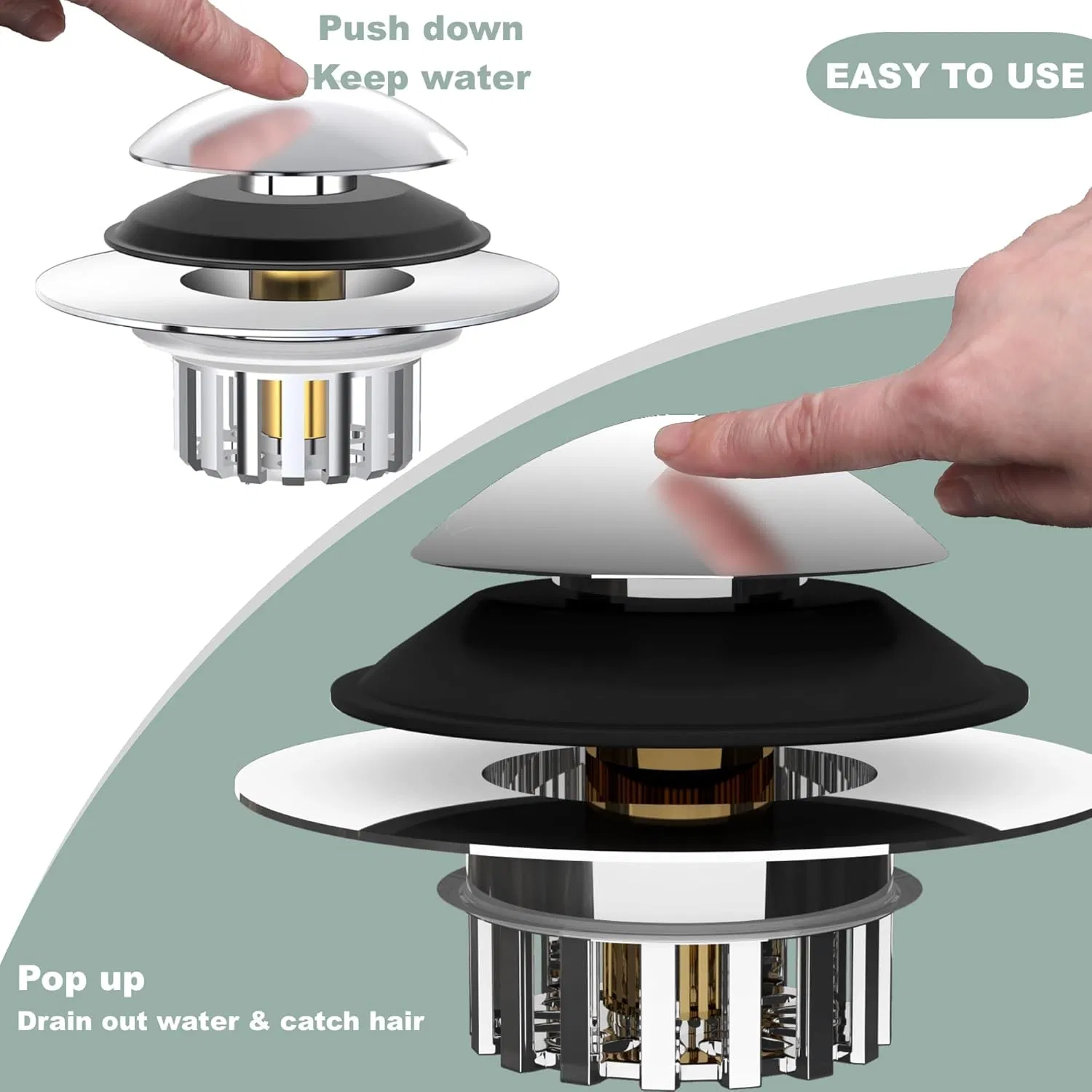 Bathtub Drain Stopper, Hair Catcher, Universal Bathtub Stopper, Bath Tub Plug, Pop-up Tub Stopper with Effective Filter Basket, Anti-Clogging Magic Drain for to