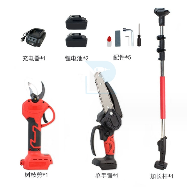Аккумуляторный набор для обрезки веток с цепной пилой и секатором