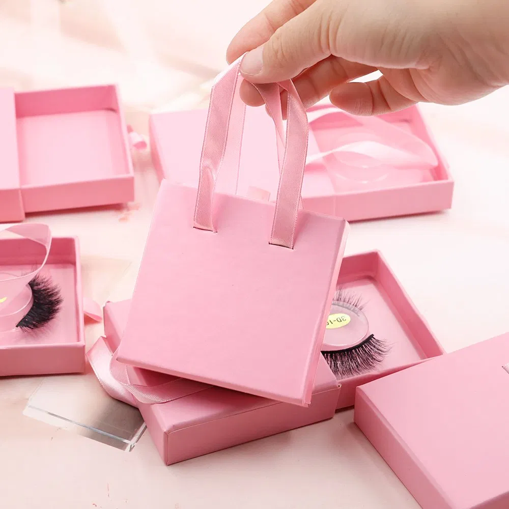 Pink Eyelash Packaging Box Faux Mink Lashes Vendor Custom Logo Lashes