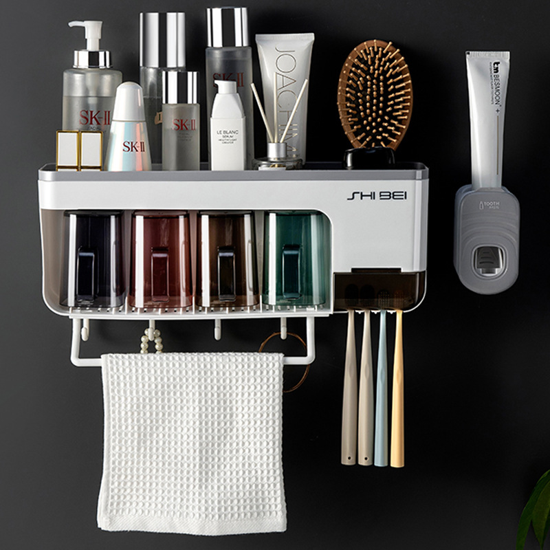 Wall-Mounted Non-Perforated Washing Cup Holder Household Toilet Shelf Toothbrush Holder Set