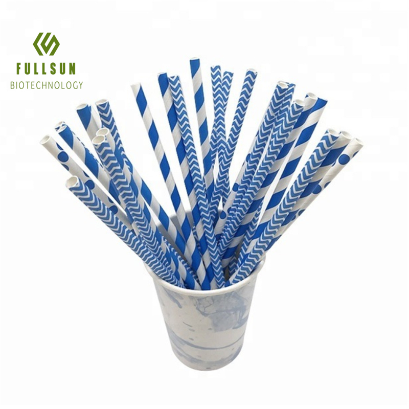 100% Compostable Disposable Colorful Paper Printing Plastic Drinking Biodegradable Paper Straw